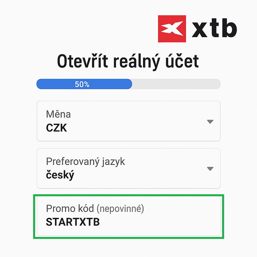 Umístění promo kódu při registraci XTB