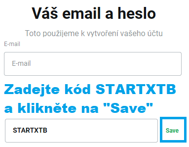 Kde zadat doporučující kód XTB registrace krok 2